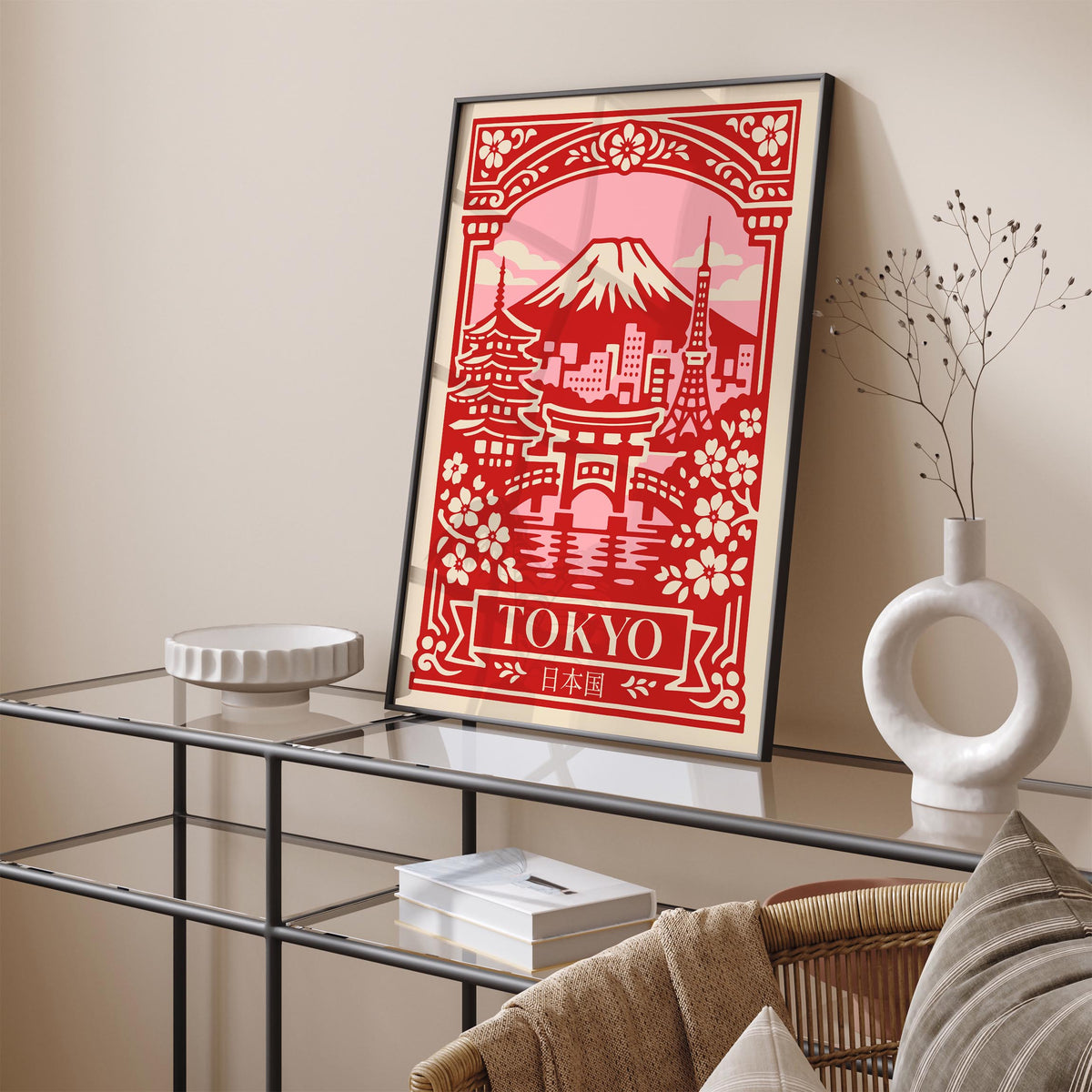 Tokyo Japan Cherry Blossom Red Travel Poster