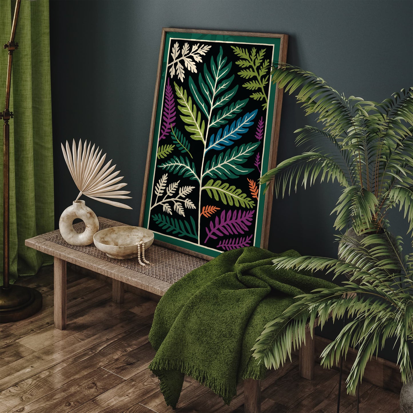 Colorful Fern Leaves Poster - Bohemian Tropical Art Print