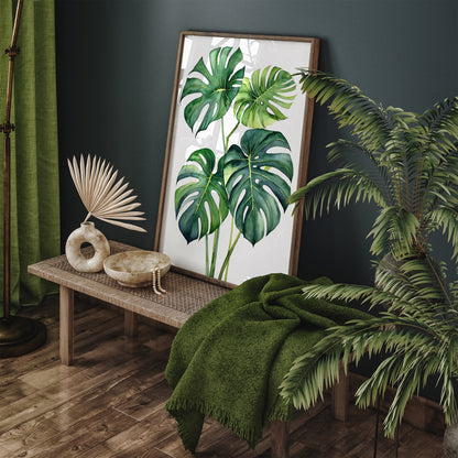 Monstera Leaves Watercolor Style Print