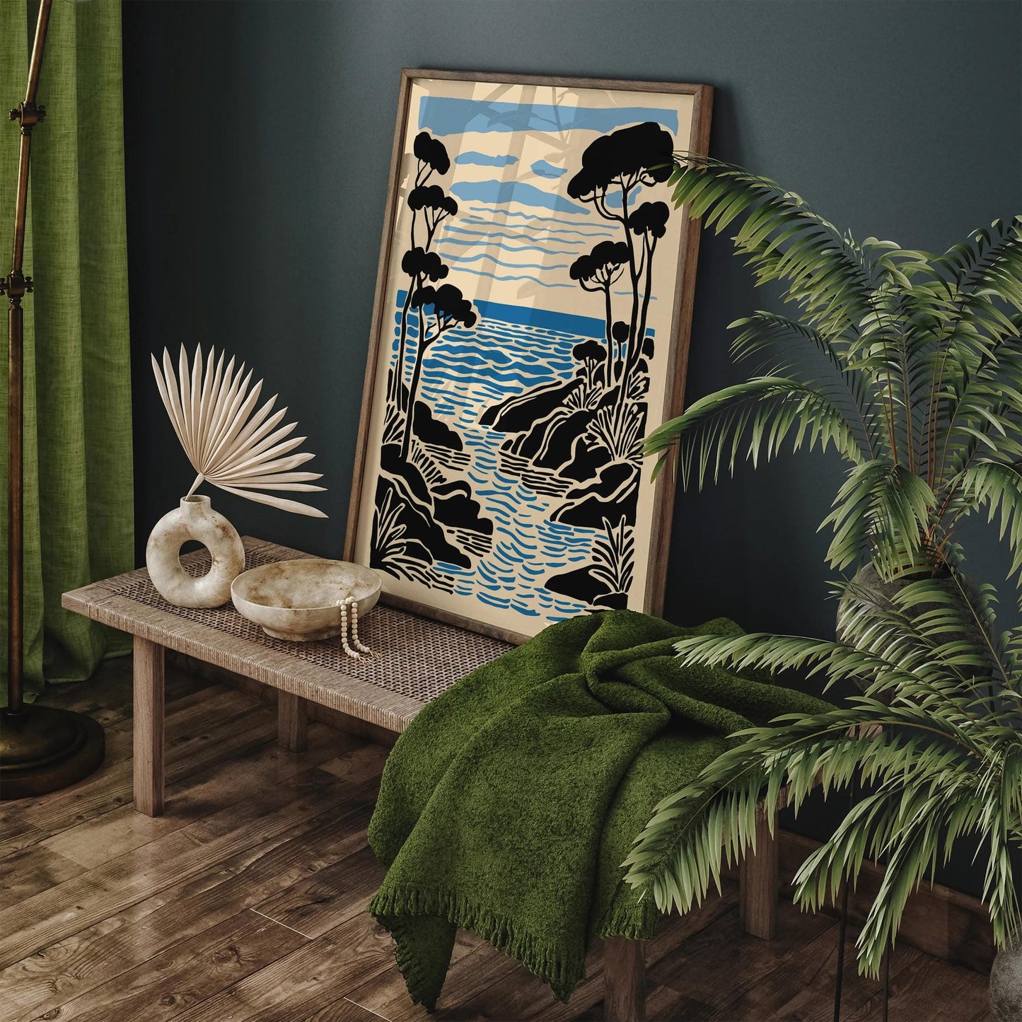 Nautical Landscape Art Print in Black and Blue