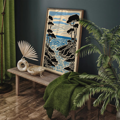 Nautical Landscape Art Print in Black and Blue