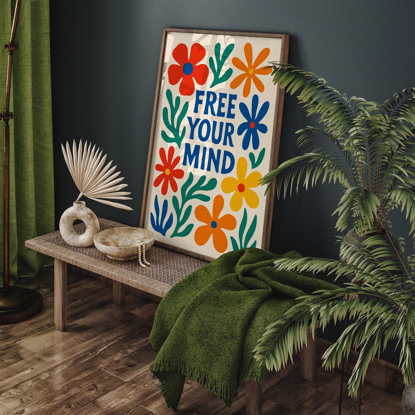 Free Your Mind Quote Colorful Floral Poster
