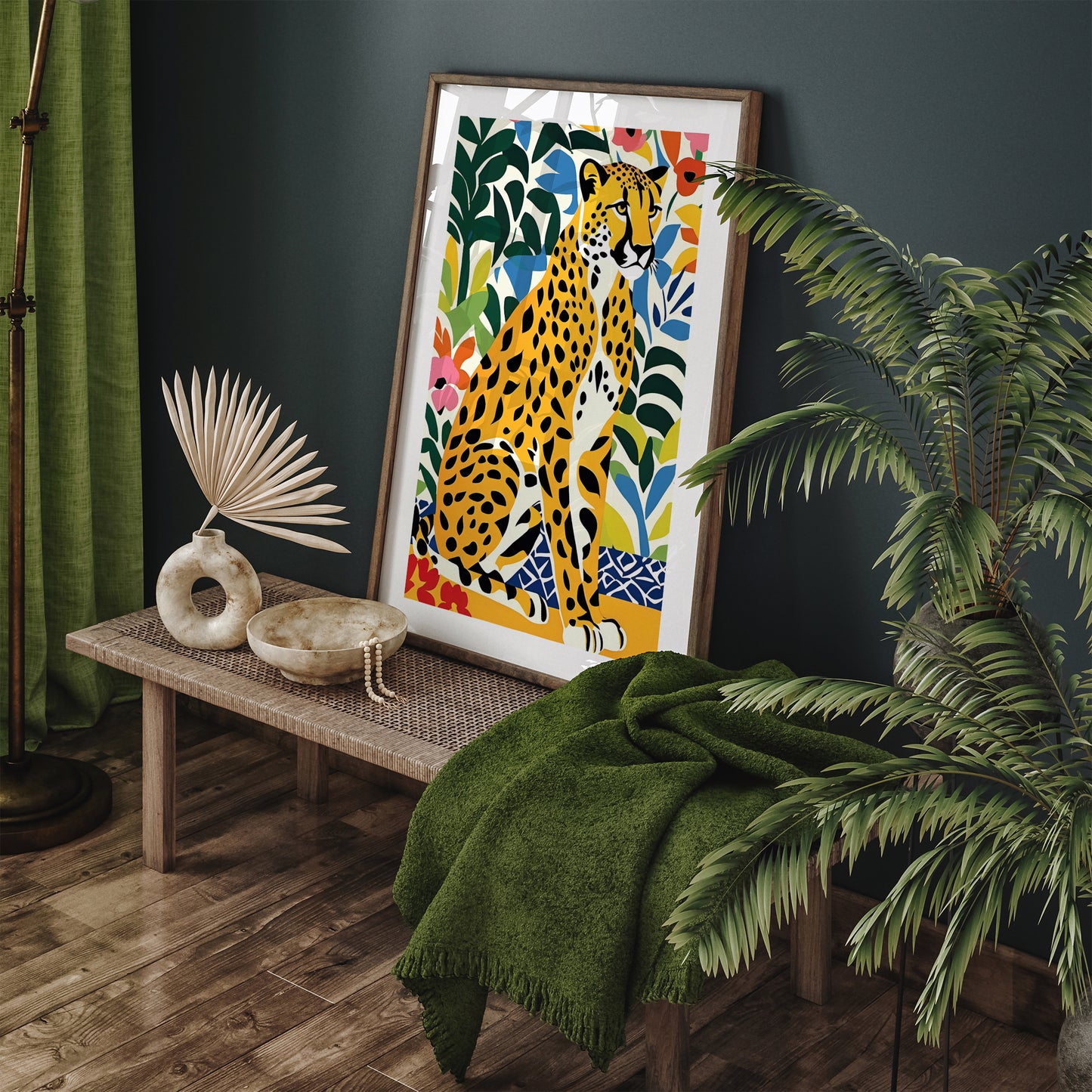 Moody Cheetah in Flowers Poster