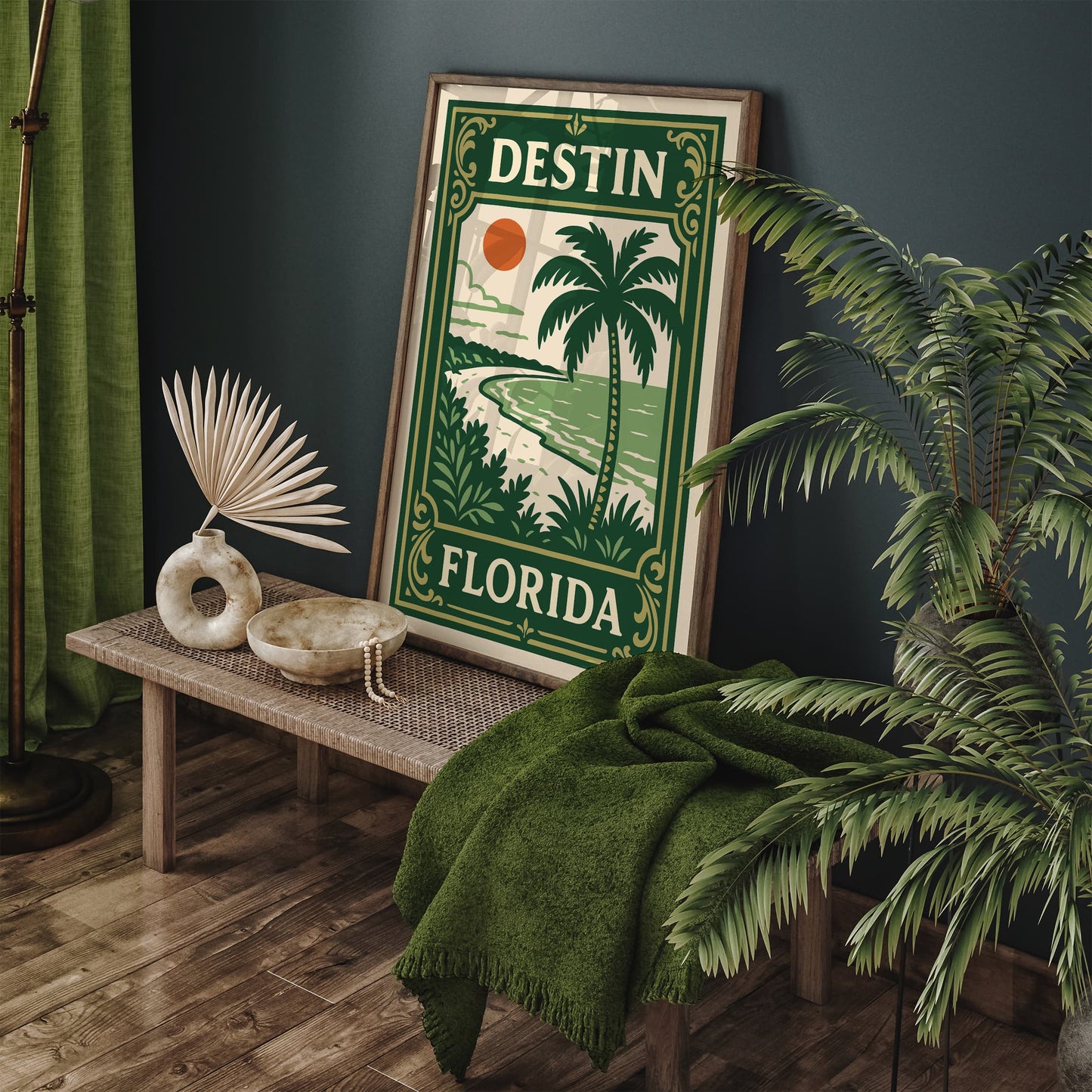 Destin Florida Beach Landscape Poster – Green Tones