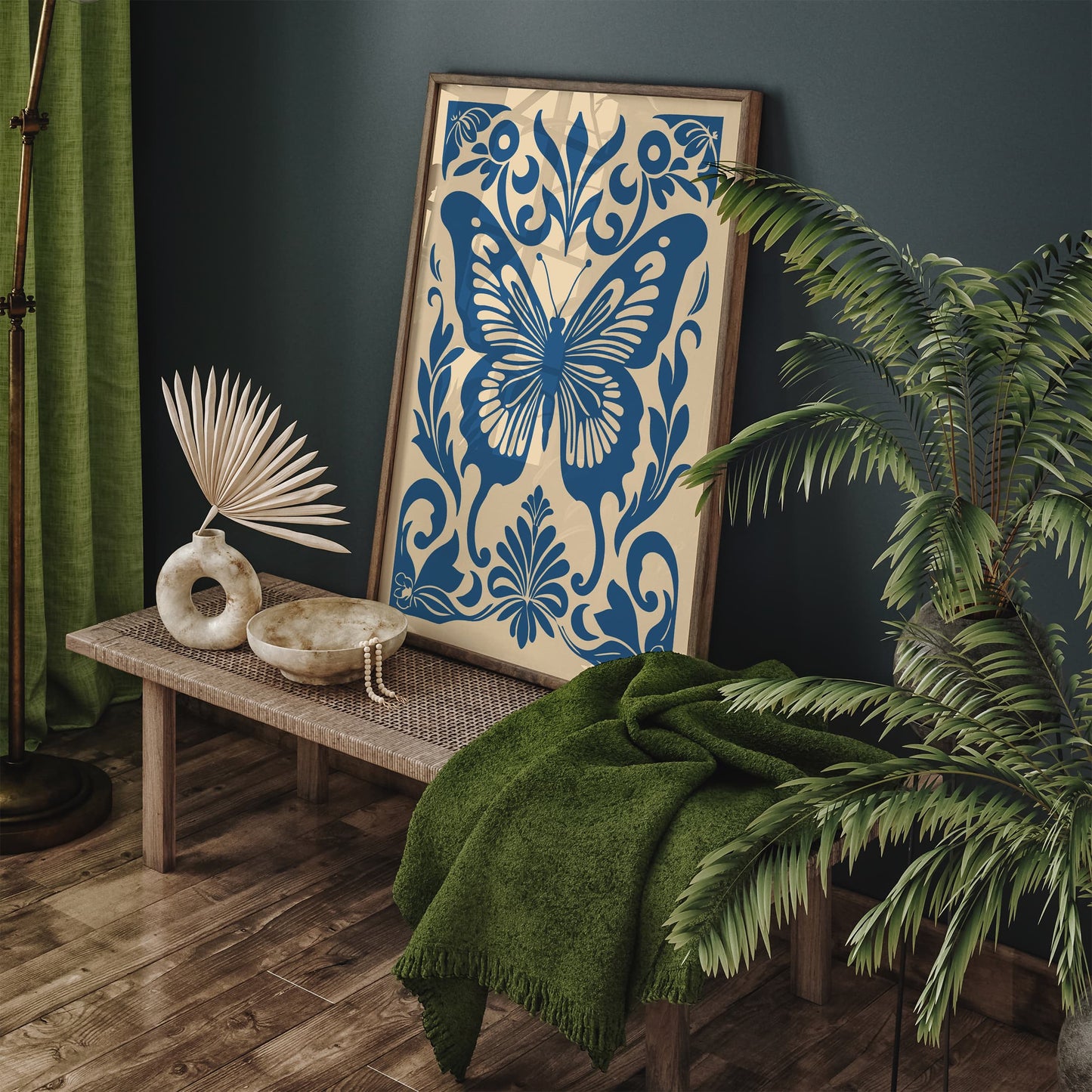 Blue Butterfly Rococo Style Poster