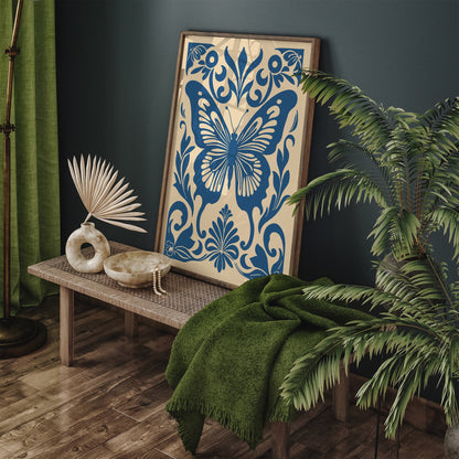 Blue Butterfly Rococo Style Poster