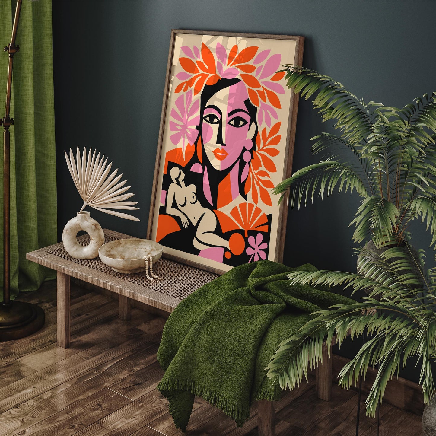 Boho Chic Girl Portrait in Matisse Style