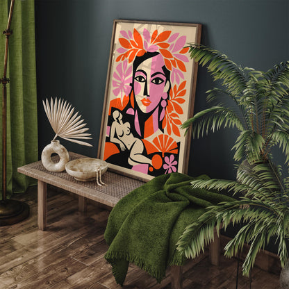 Boho Chic Girl Portrait in Matisse Style