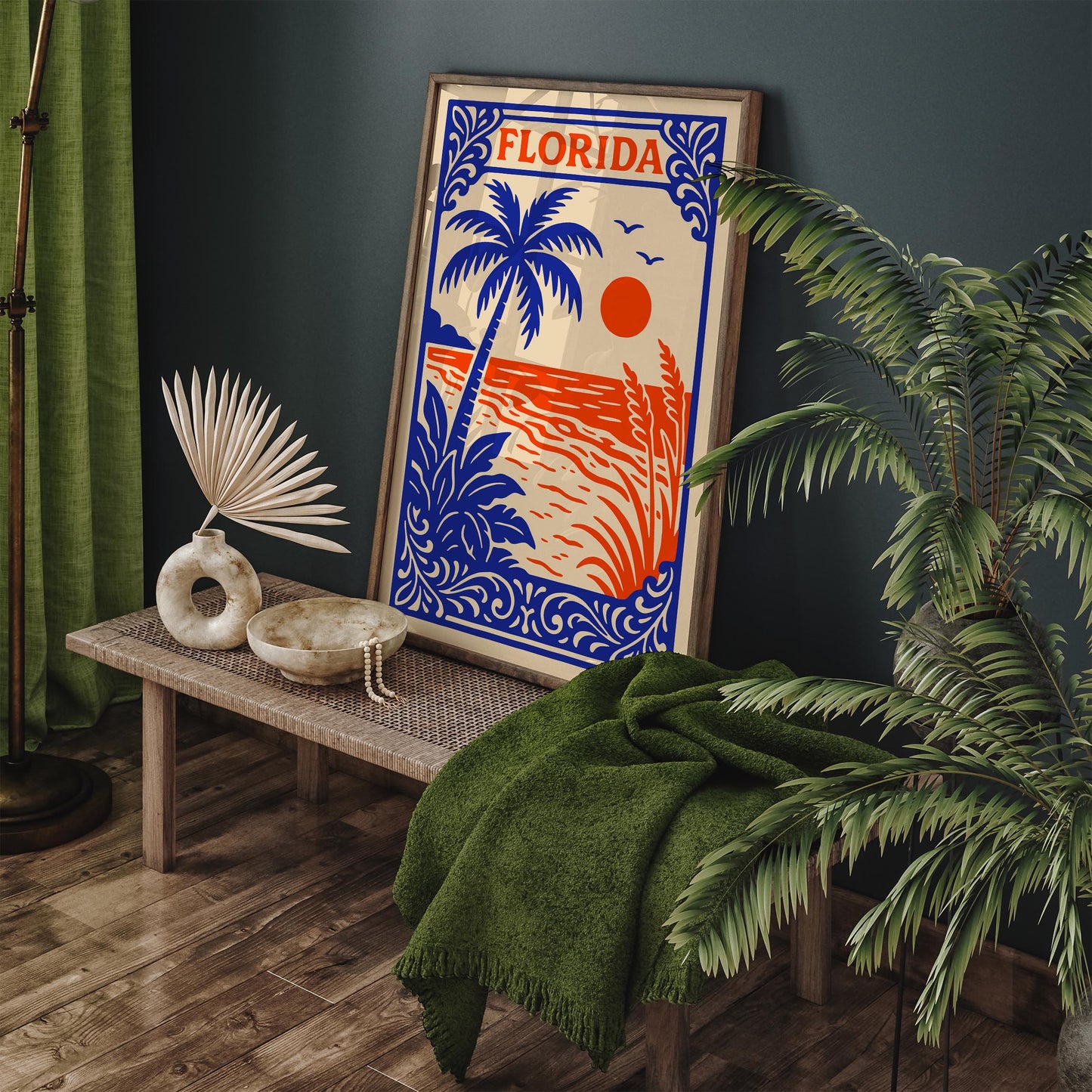 Florida Retro Travel Poster - Vintage Beach Palm Tree Wall Art