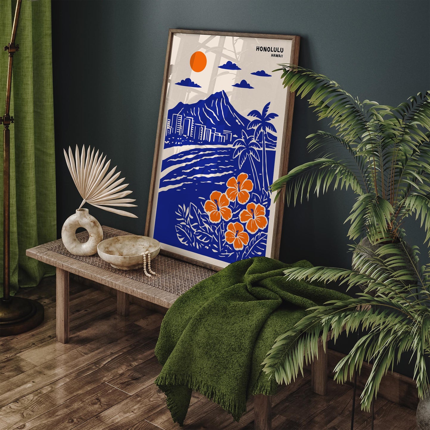 Honolulu. Hawaii Blue Travel Poster Print