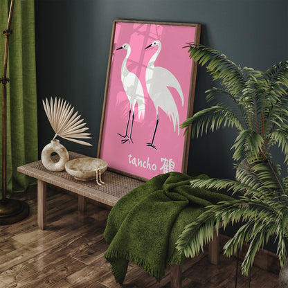 Tancho - Japanese Crane Bird Pink Poster