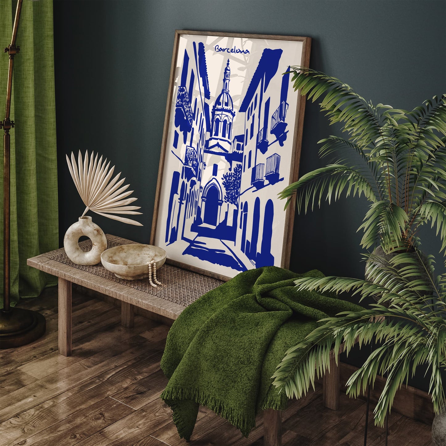 Barcelona Cityscape Blue Poster