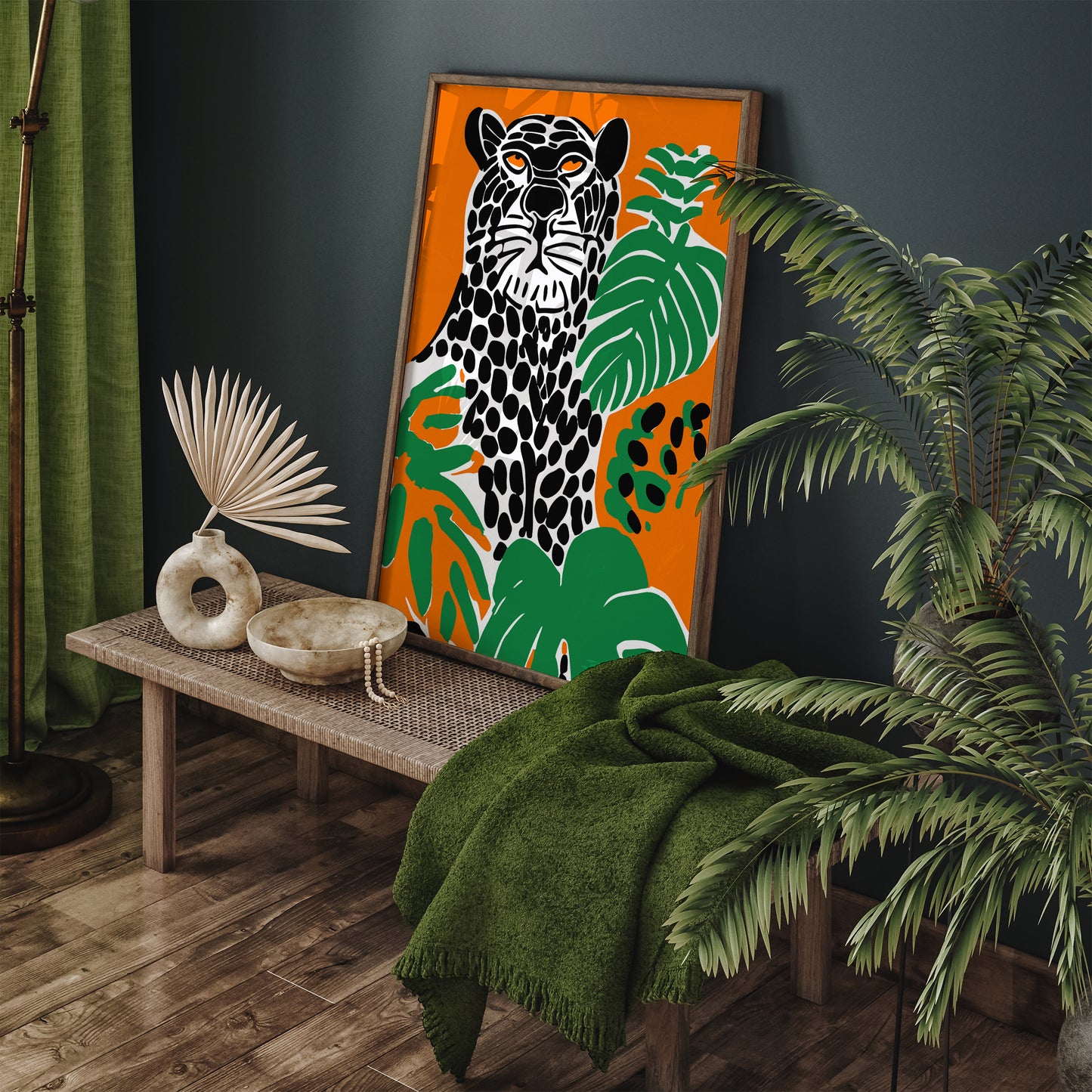 Jungle Panther Blue and Orange Poster