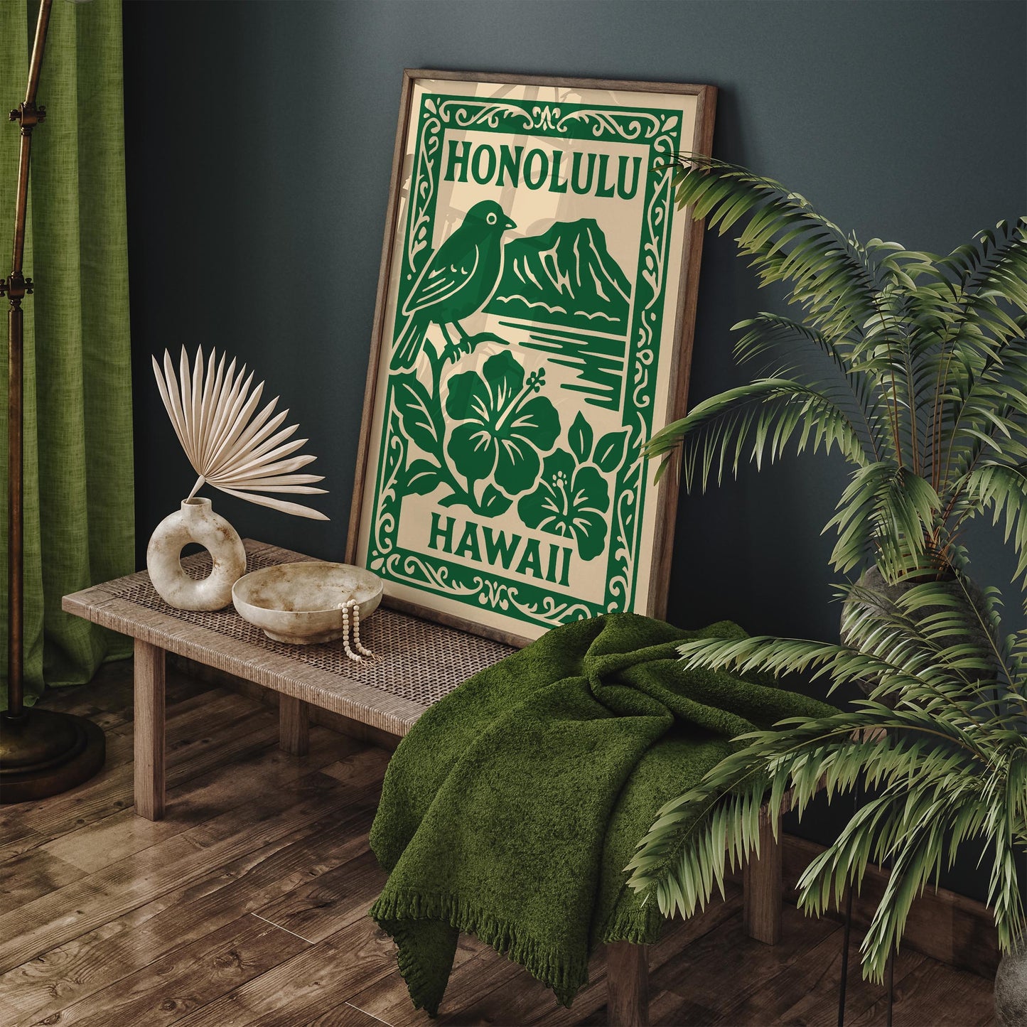 Honolulu Hawaii Poster - Green Travel Print