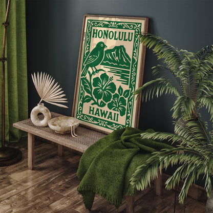 Honolulu Hawaii Poster - Green Travel Print