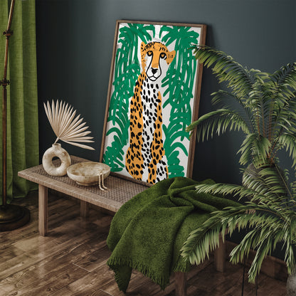 Jungle Cat Retro Wall Art Print