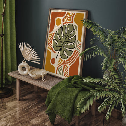Boho Monstera Leaf Art Poster