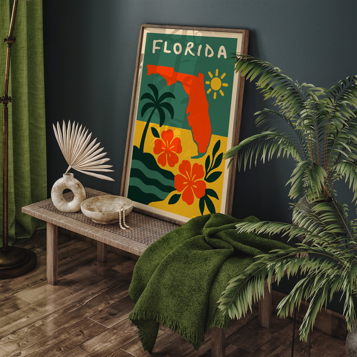 Florida Green & Yellow Travel Art Print 2026