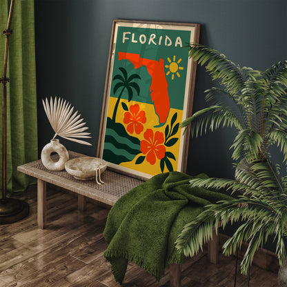 Florida Green & Yellow Travel Art Print 2026
