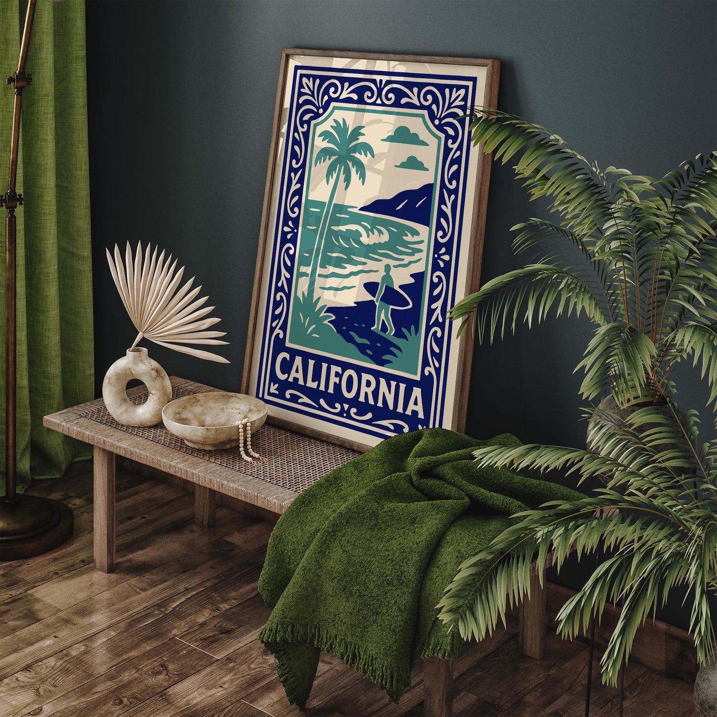California Vintage Surf Poster - Retro Beach Surfer Wall Art