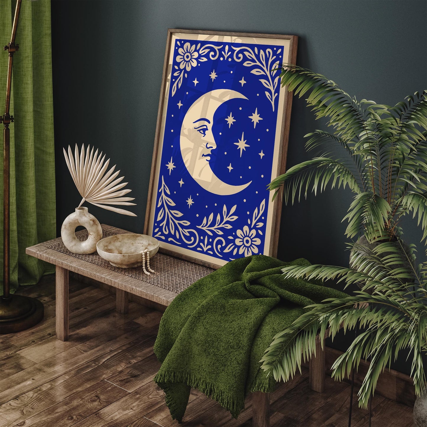Blue Moon Poster - Rococo Floral Bedroom Wall Art