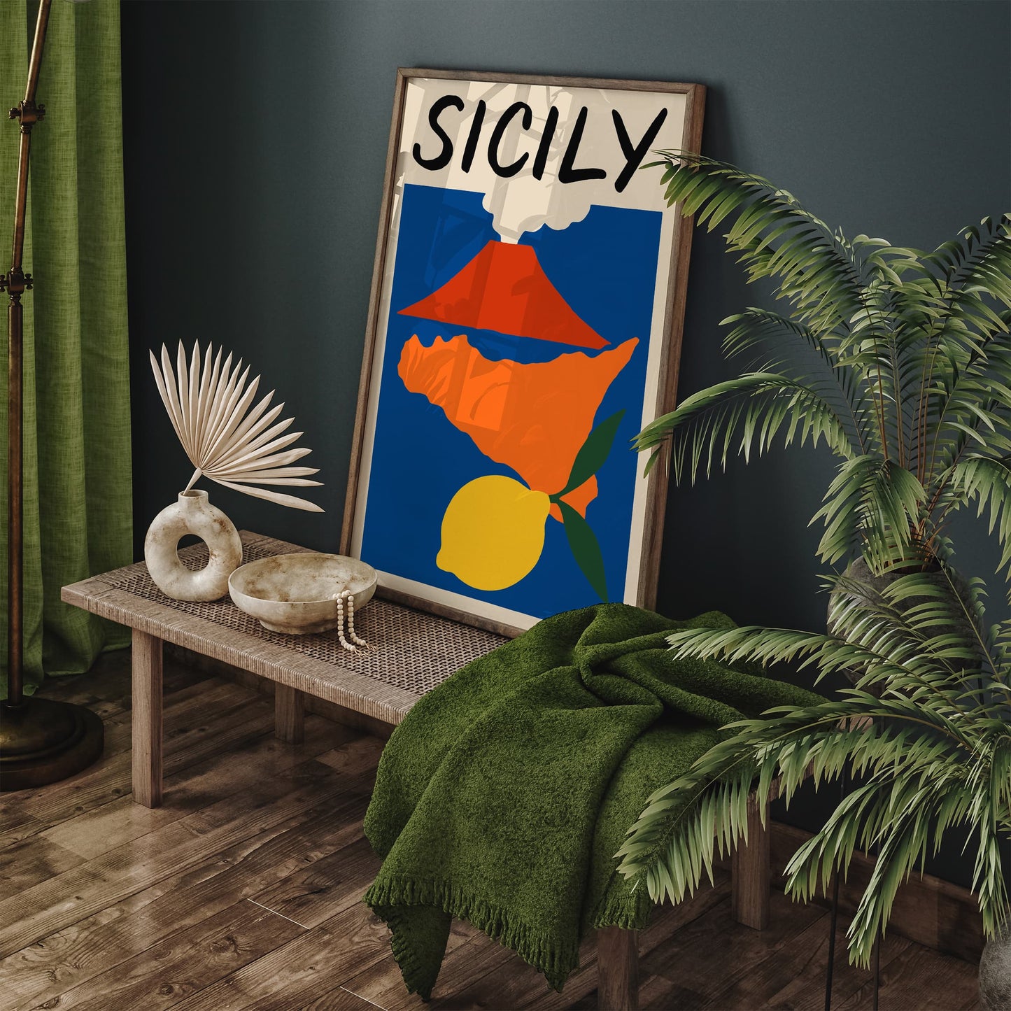 Sicily Map Poster - Colorful Italy Etna Volcano Lemon Print