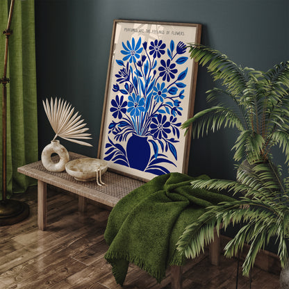 Blue Botanical Wall Art Bathroom Decor