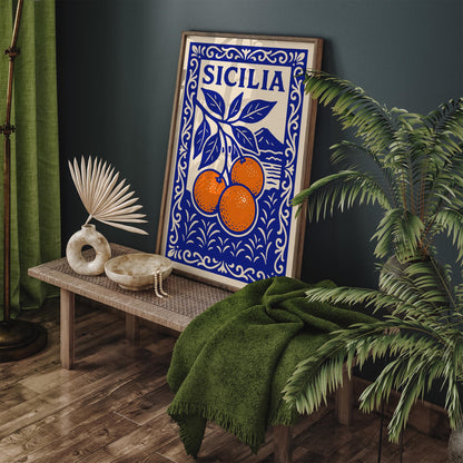 Sicilia Italy Poster - Blue Landscape of Sicily Art
