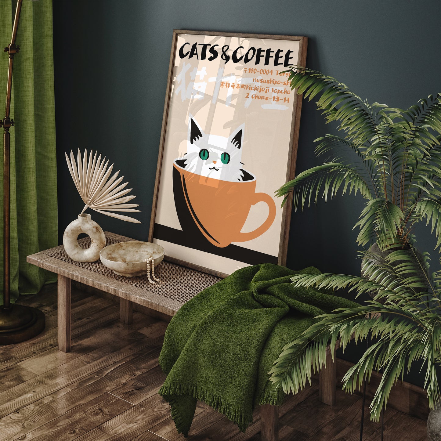 Japanese Cats & Coffee Poster