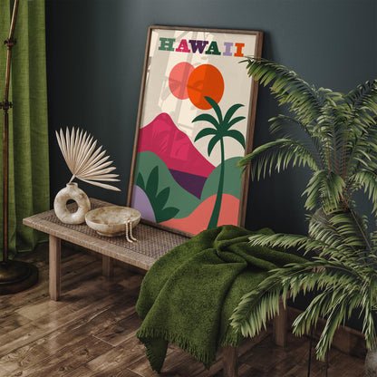 Hawaii Travel Poster - Colorful Abstract Landscape Print