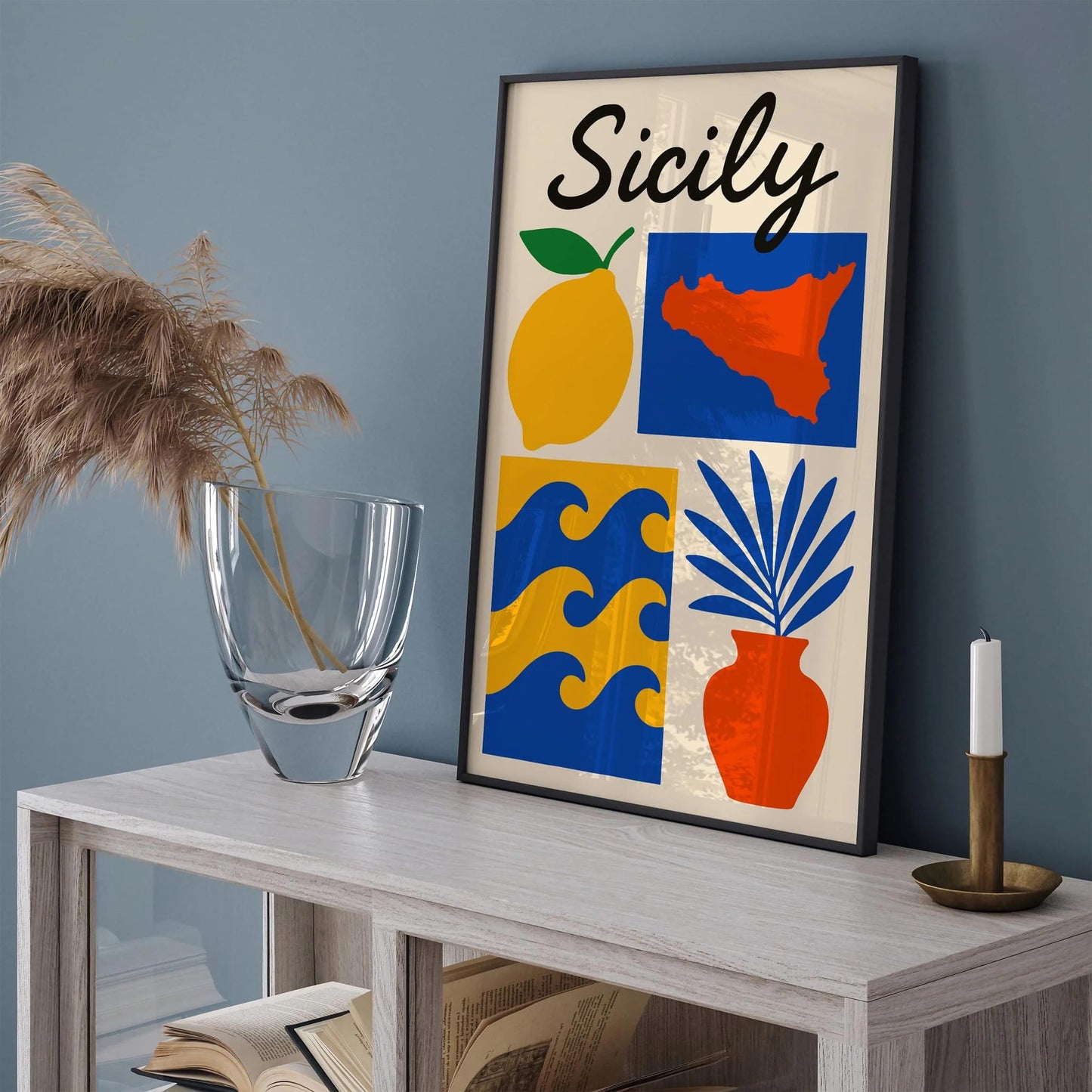 Mid Century Modern Sicily Travel Poster