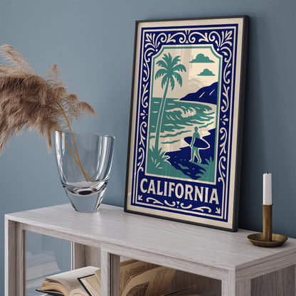 California Vintage Surf Poster - Retro Beach Surfer Wall Art