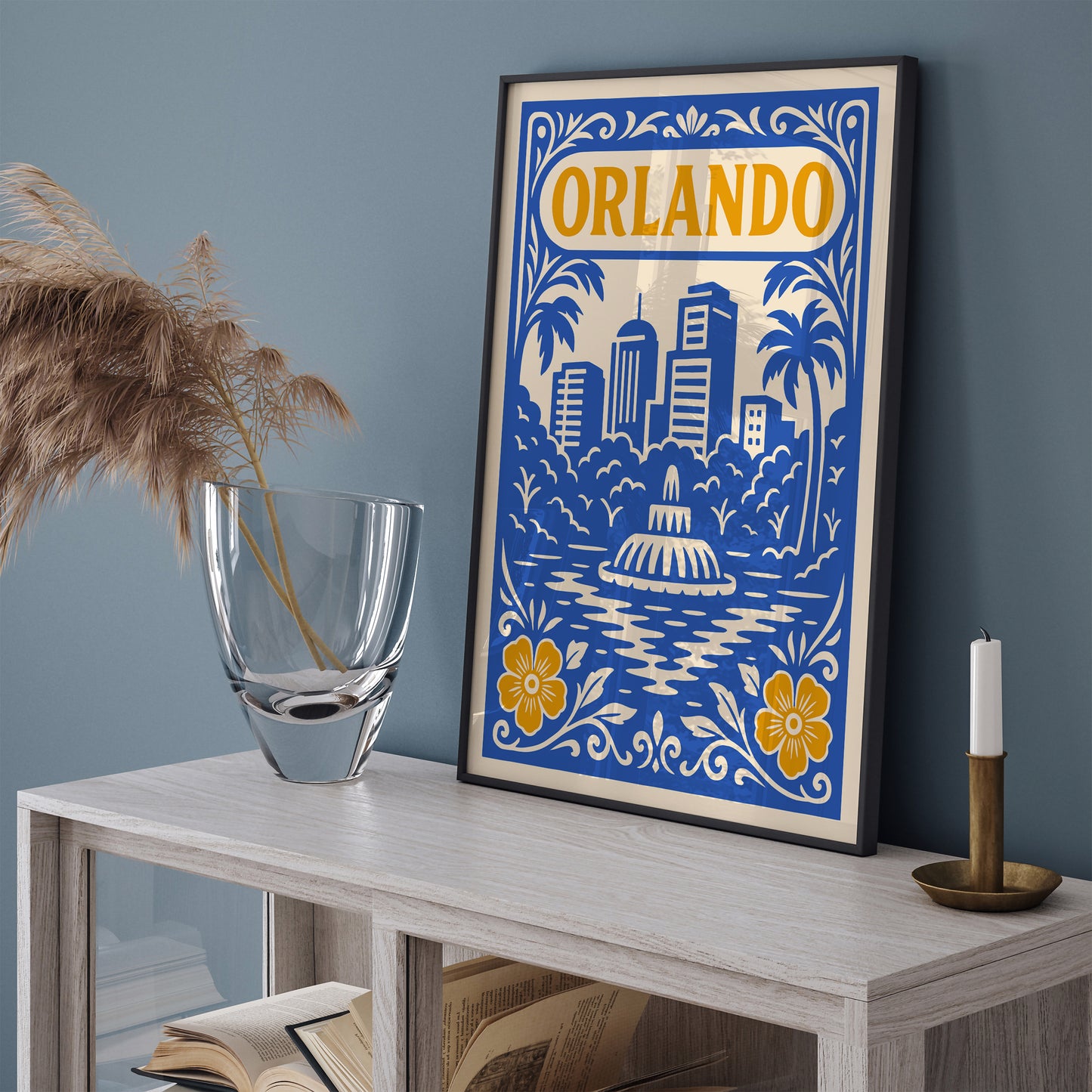 Orlando Cityscape Blue & Yellow Poster