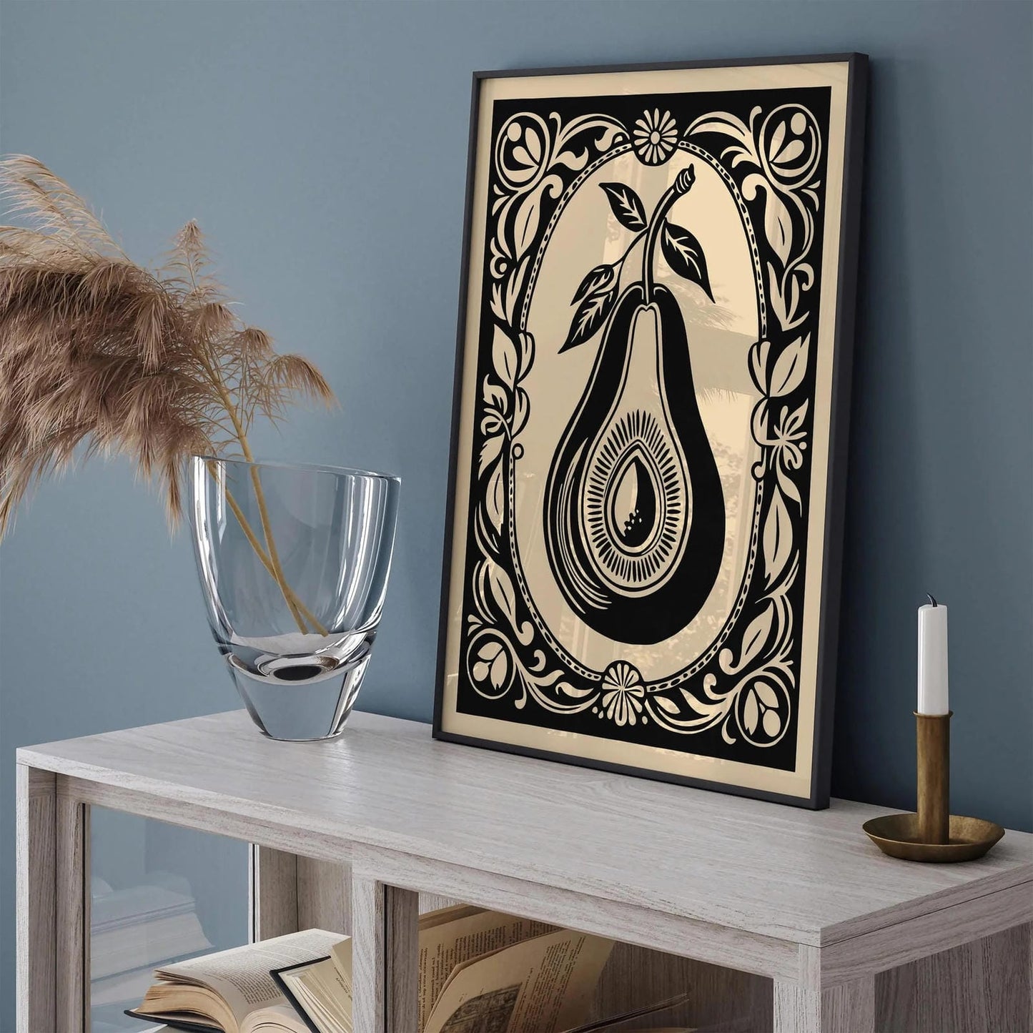 Rococo Style Black Avocado Print Kitchen Wall Art