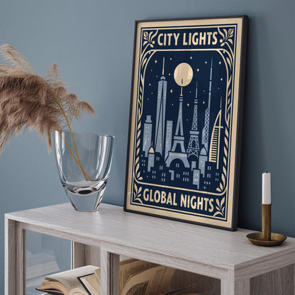 City Lights Global Nights Poster - Travel Wall Art