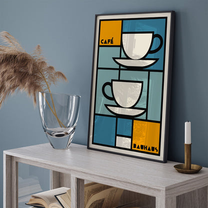 Bauhaus Cafe Modern Two Cups of Coffee Poster