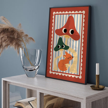Cute Fox & Mushroom Poster – Whimsical Woodland Wall Art