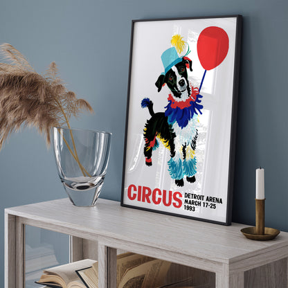 Funny Dog Detroit Arena Circus Retro Art Print