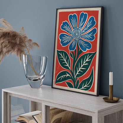 Retro Blue Flower Poster