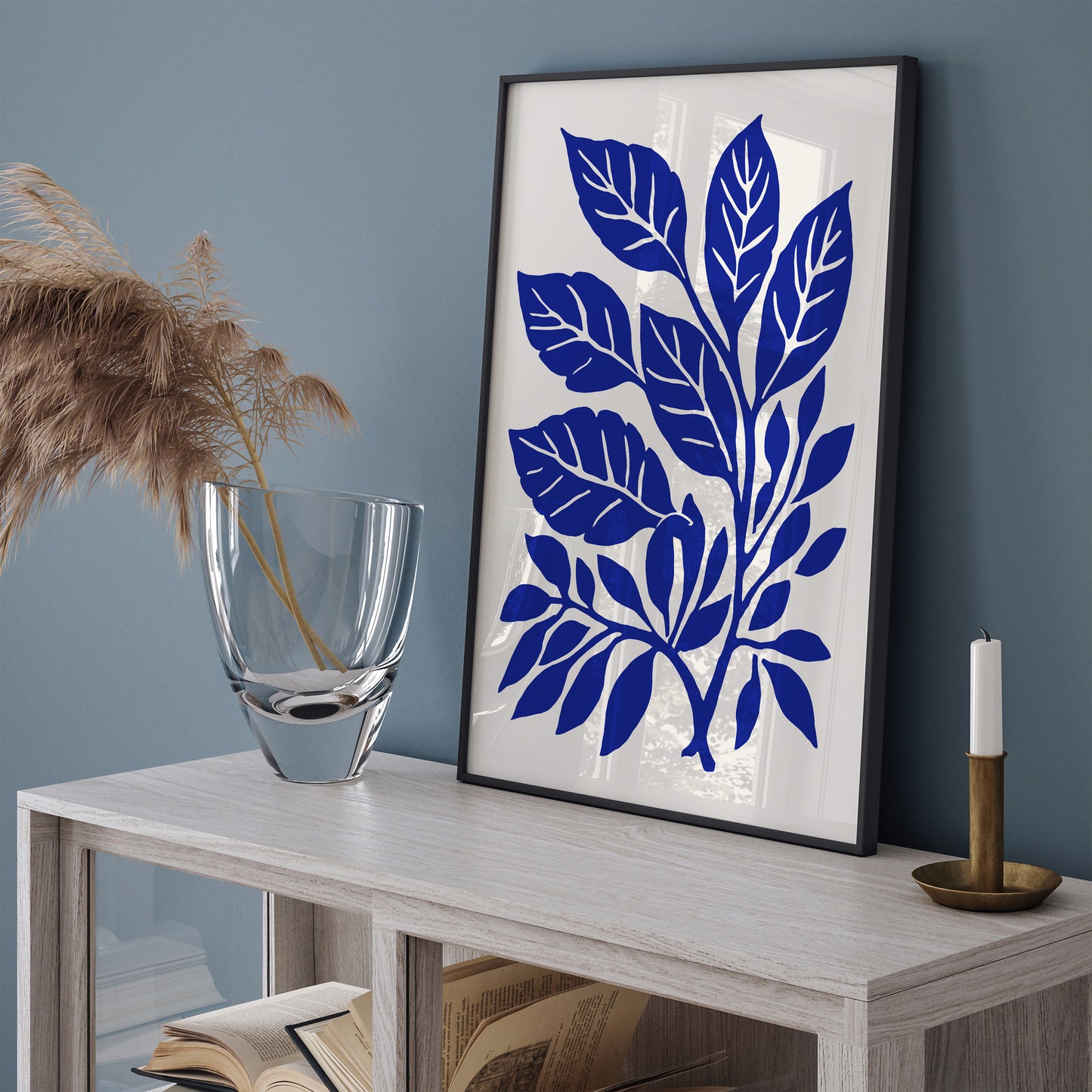 Blue Nature Leaves Bathroom Art Print