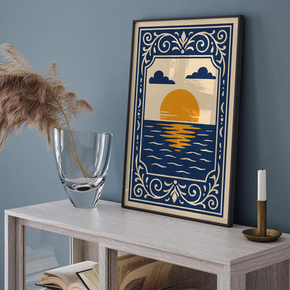 Navy Blue Sunset Landscape Wall Art Print