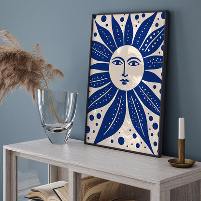 Rustic Blue Smiling Sun Wall Art