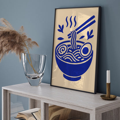 Ramen Soup Art Print - Blue Modern Kitchen Decor