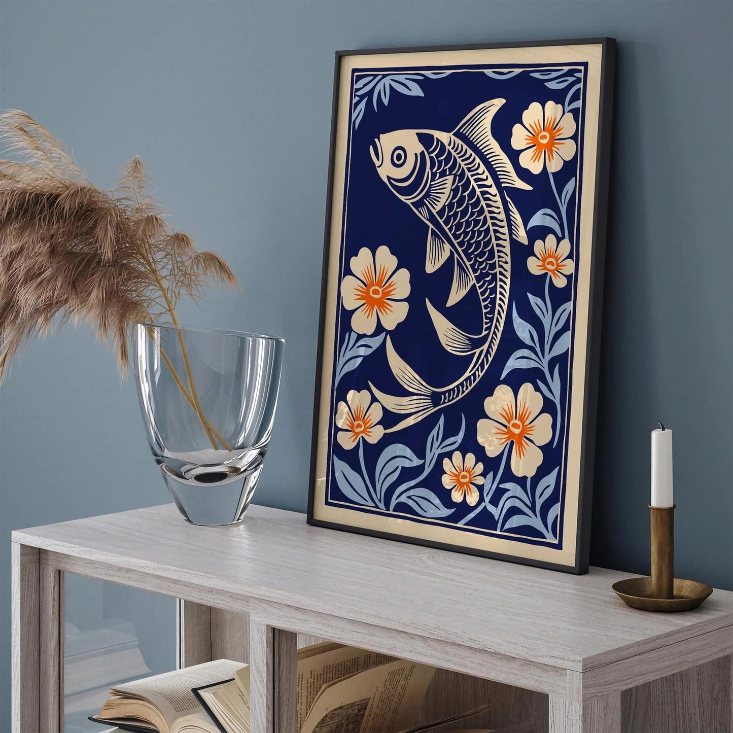 Japanese Koi Fish Blue Art Print