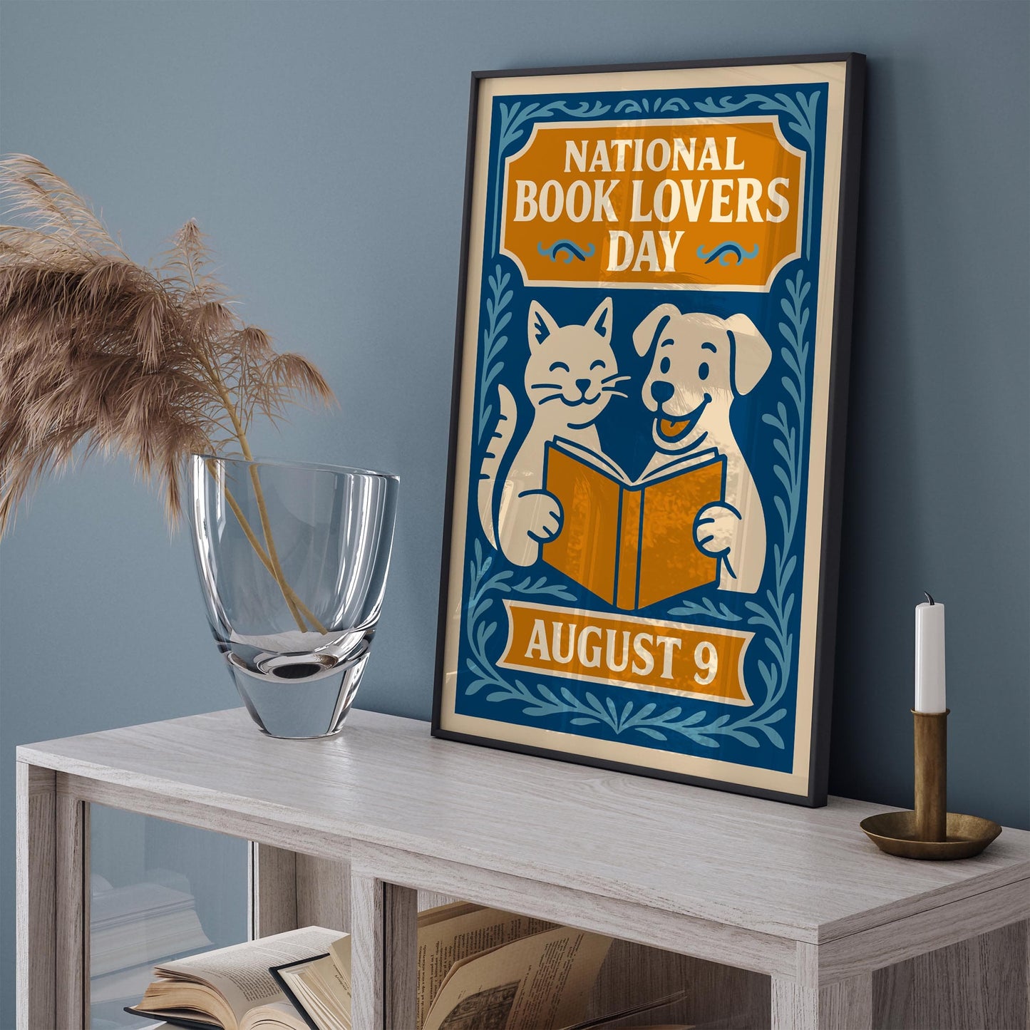 National Book Lovers Day Poster - Blue Literary Art Print