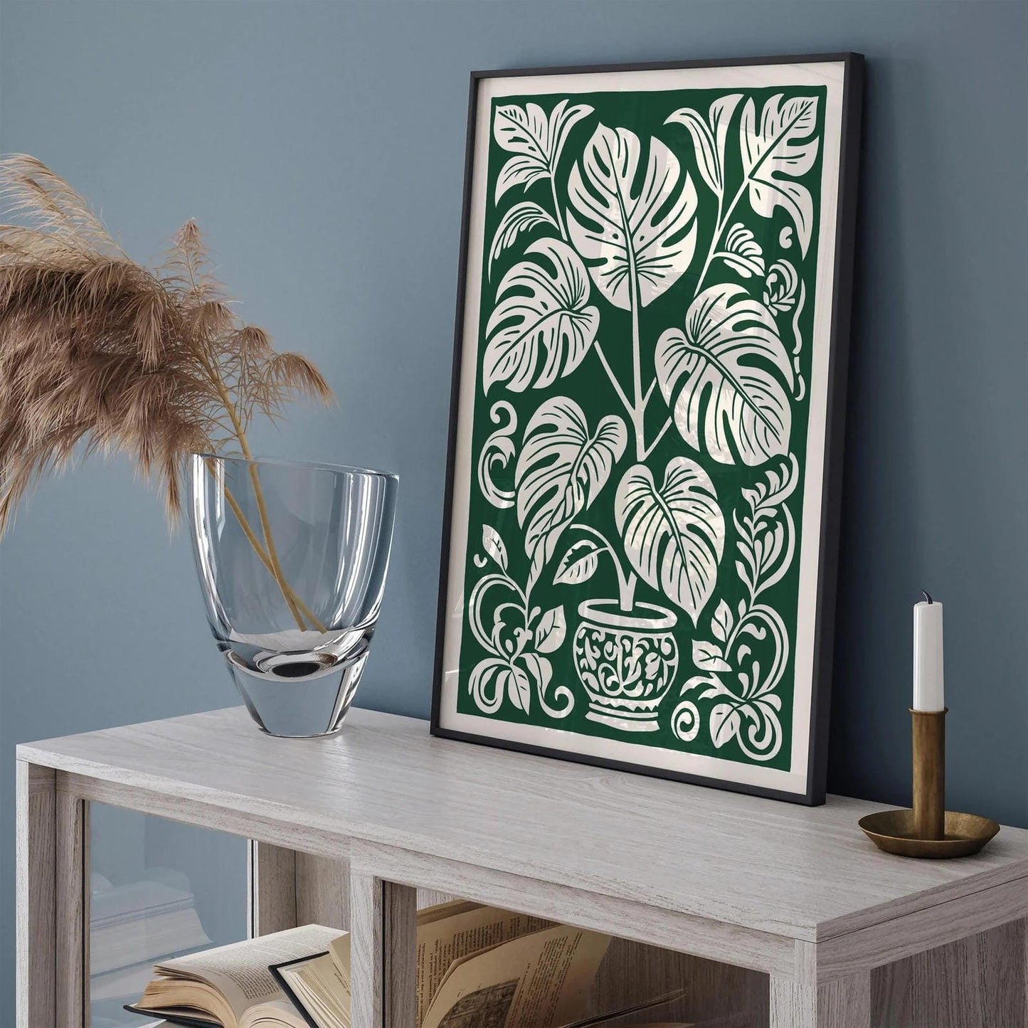 Green Monstera Plant Wall Art for Home Decor