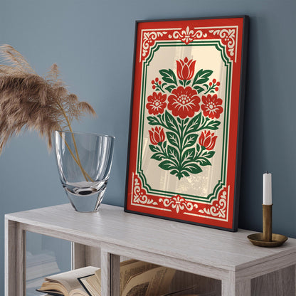 Red Rococo Floral Wall Art Print