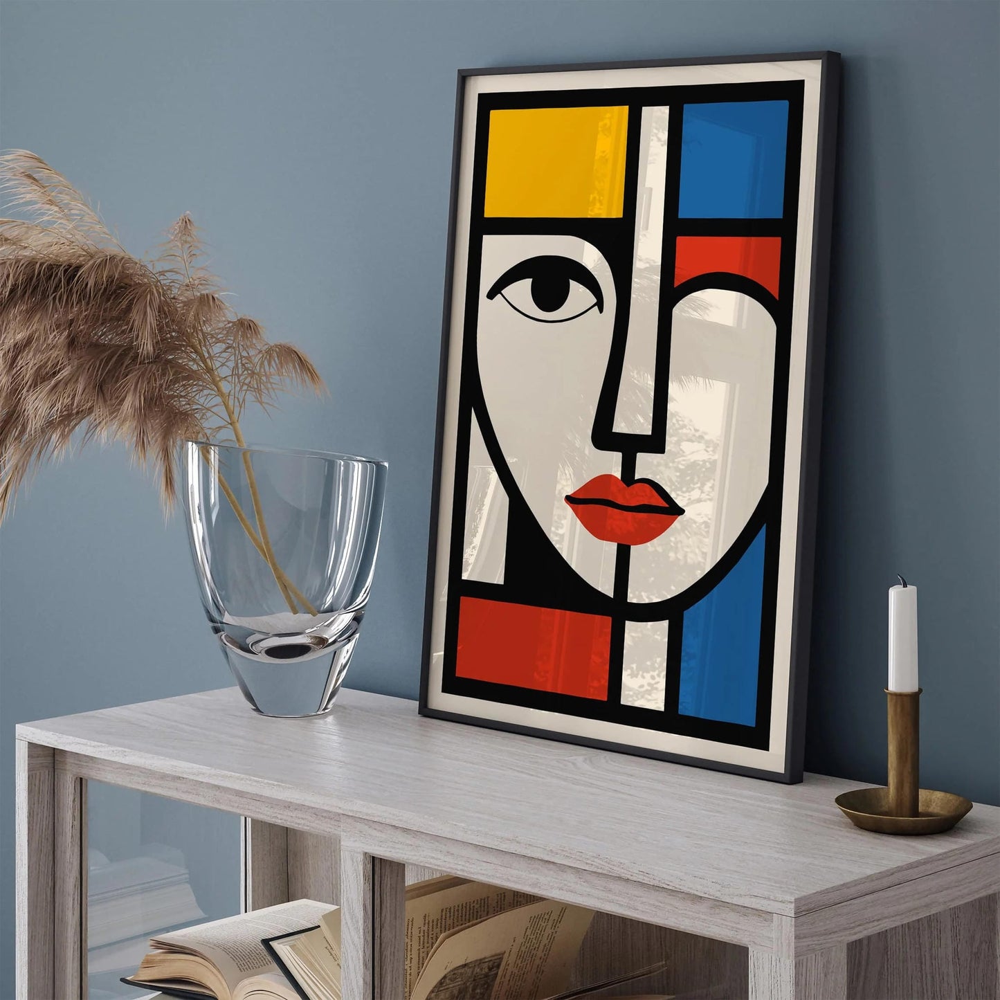 Modern Geometric Woman Face Poster Mondrian Bauhaus Style