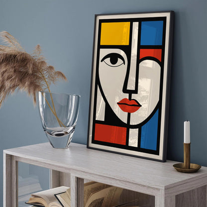 Modern Geometric Woman Face Poster Mondrian Bauhaus Style