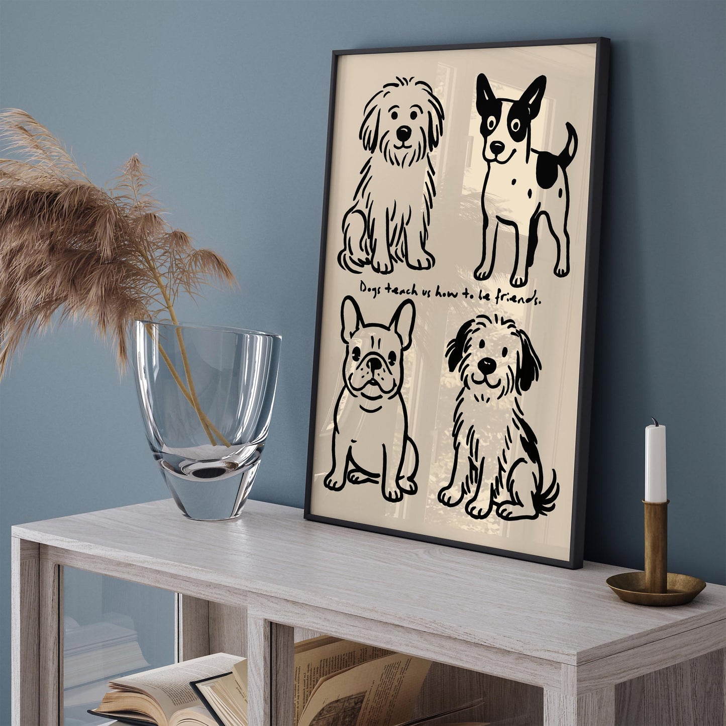 Funny Black Ink Dog Poster - Cute Dogs Wall Art Print